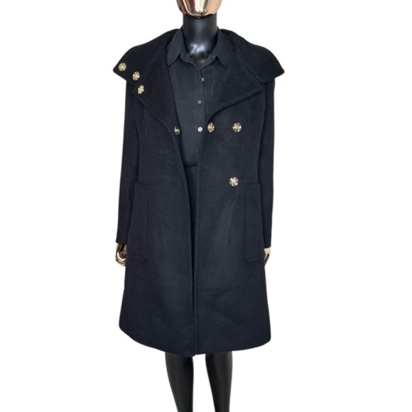 🆕 Ann Taylor Black Wool-Blend Coat XXS (Oversized Fits to SM) Gold Button Front - Picture 5 of 10